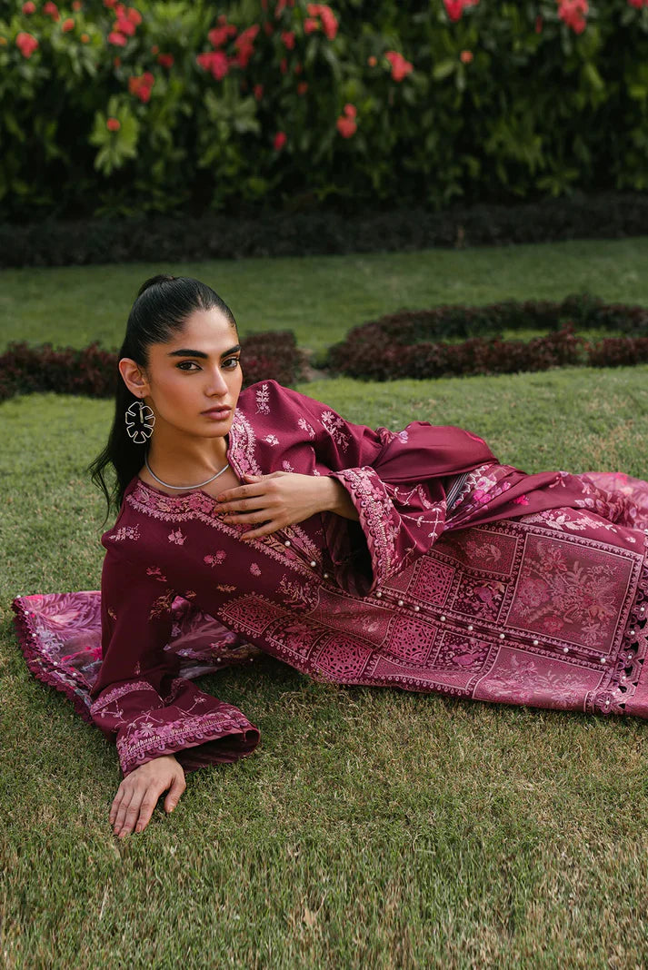Deep Maroon Bloom - Lawn Suit With Printed Silk Dupatta | Ready To Wear
