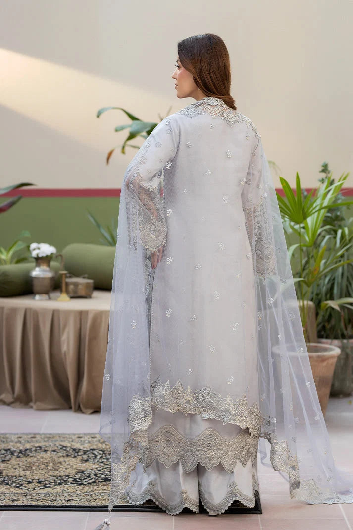Soft Icy Grey & Silver Embroidered Organza Suit | Ready To Wear