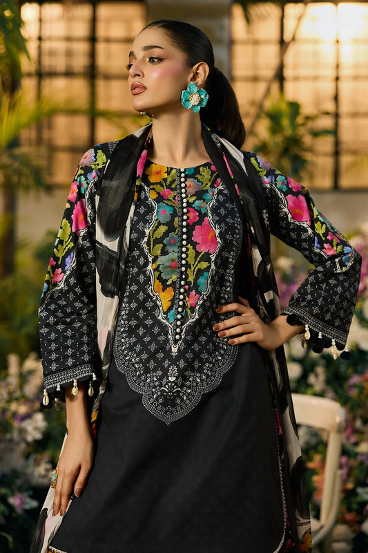 Black & Neon Floral Accent: Printed Lawn Suit | Ready To Wear