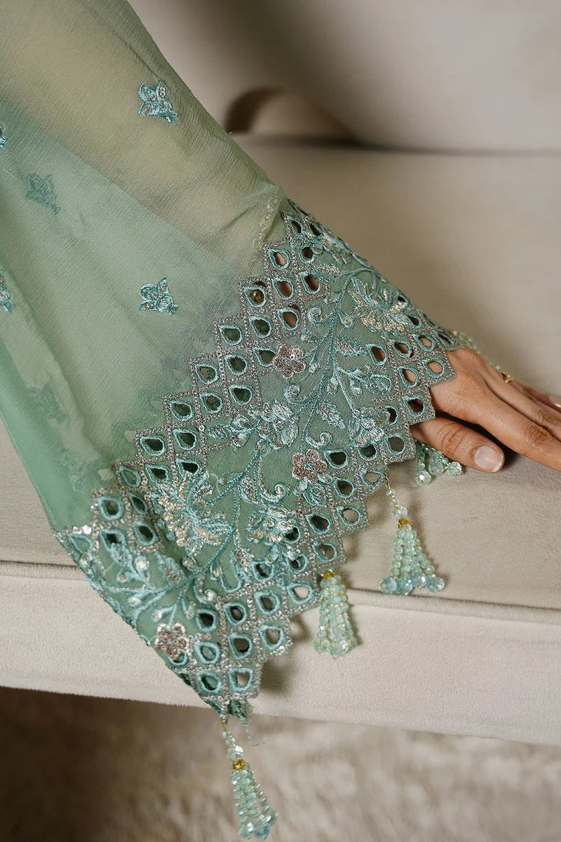Soft Sage Green: Embroidered Chiffon Suit | Ready To Wear