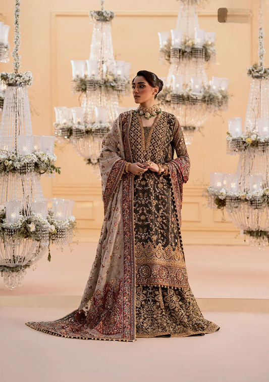 Deep Antique Bronze & Charcoal: Heavy Embroidered Organza Suit | Ready To Wear
