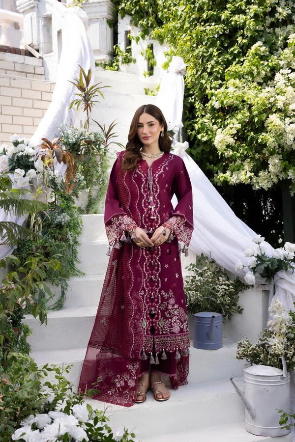 Deep Plum Berry & Silver: Embroidered Cotton Suit | Ready To Wear