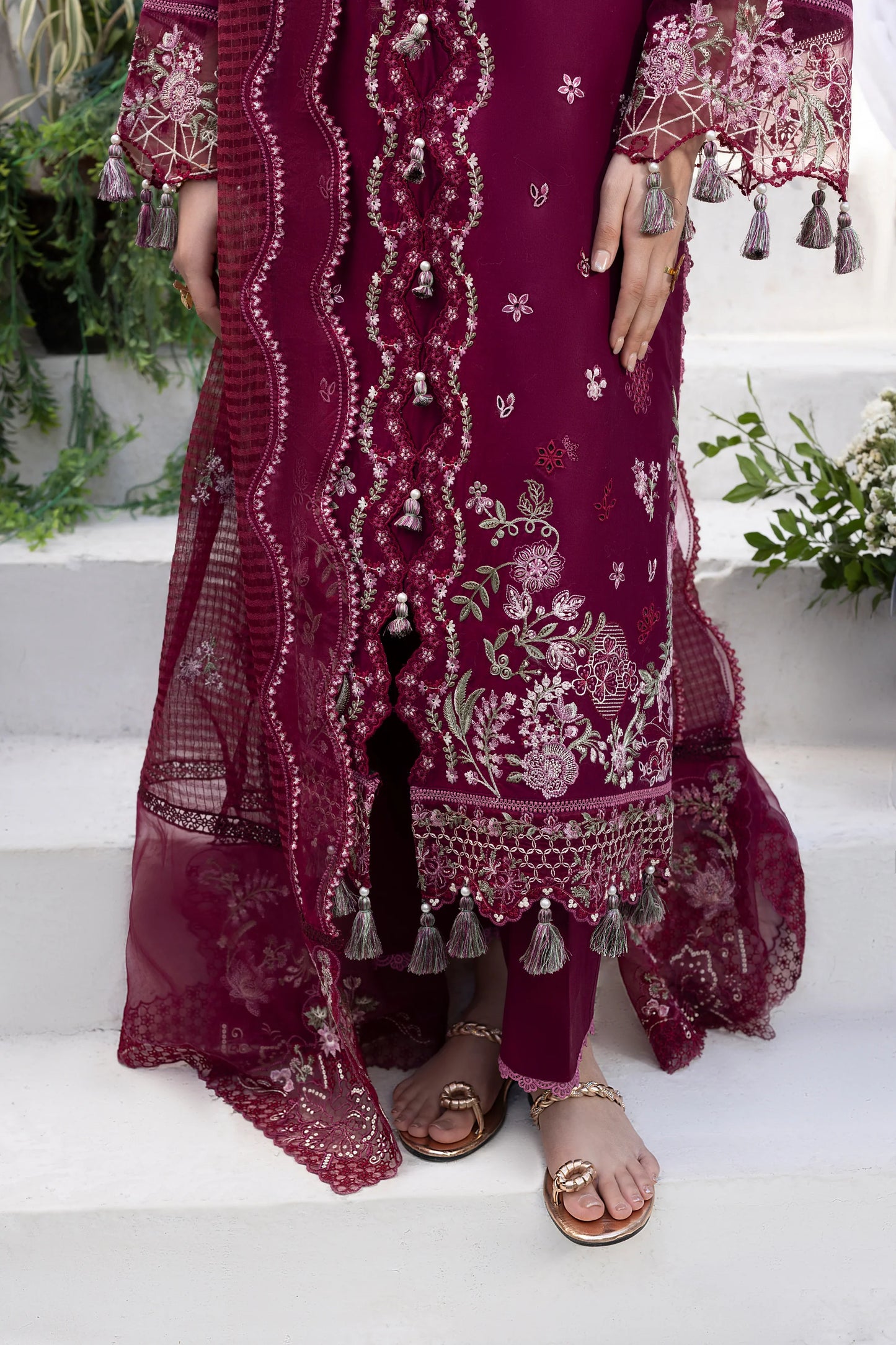 Deep Plum Berry & Silver: Embroidered Cotton Suit | Ready To Wear