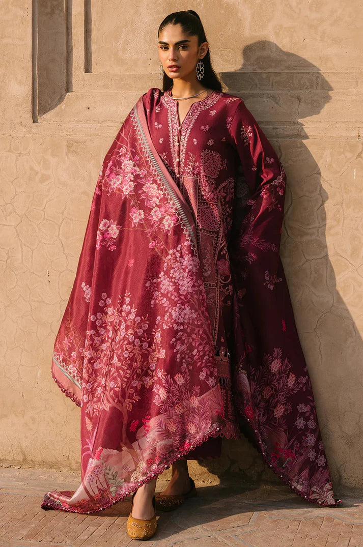 Deep Maroon Bloom - Lawn Suit With Printed Silk Dupatta | Ready To Wear