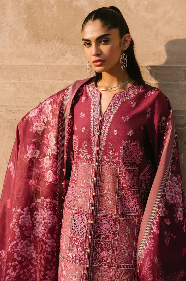 Deep Maroon Bloom - Lawn Suit With Printed Silk Dupatta | Ready To Wear