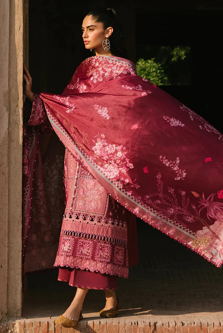 Deep Maroon Bloom - Lawn Suit With Printed Silk Dupatta | Ready To Wear