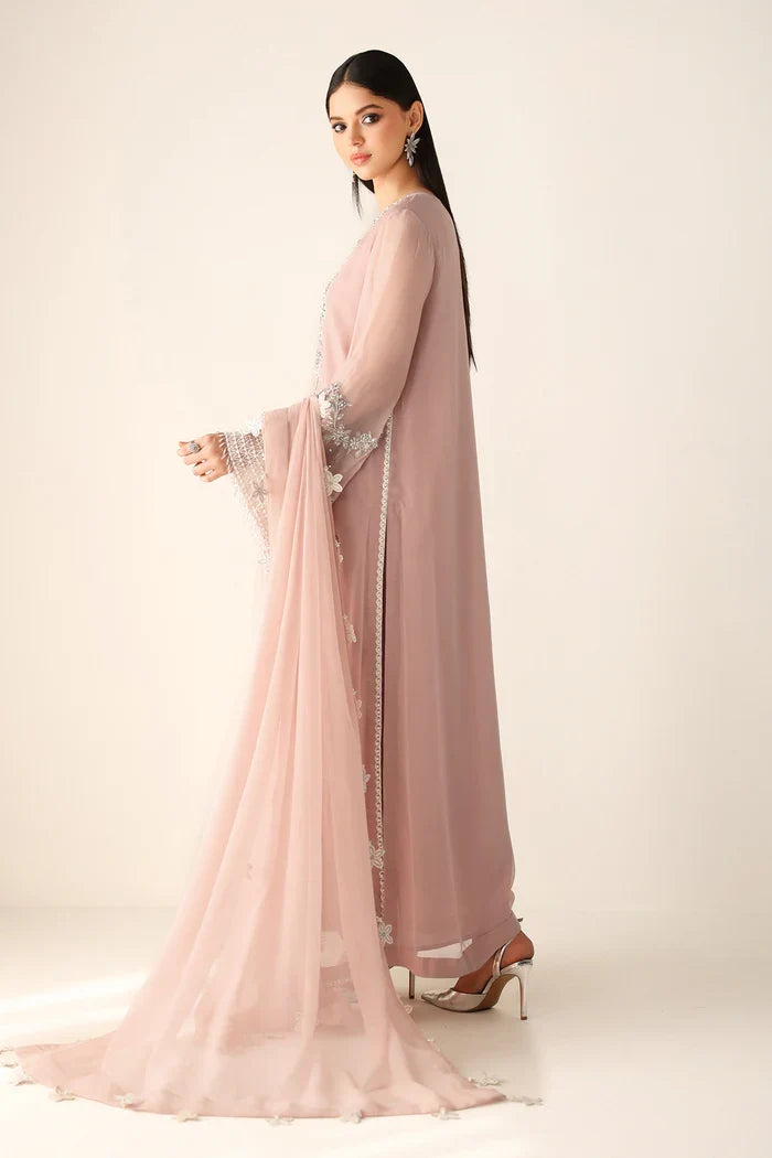 Dusty Blush Pink & Silver Embroidered Chiffon Suit | Ready To Wear