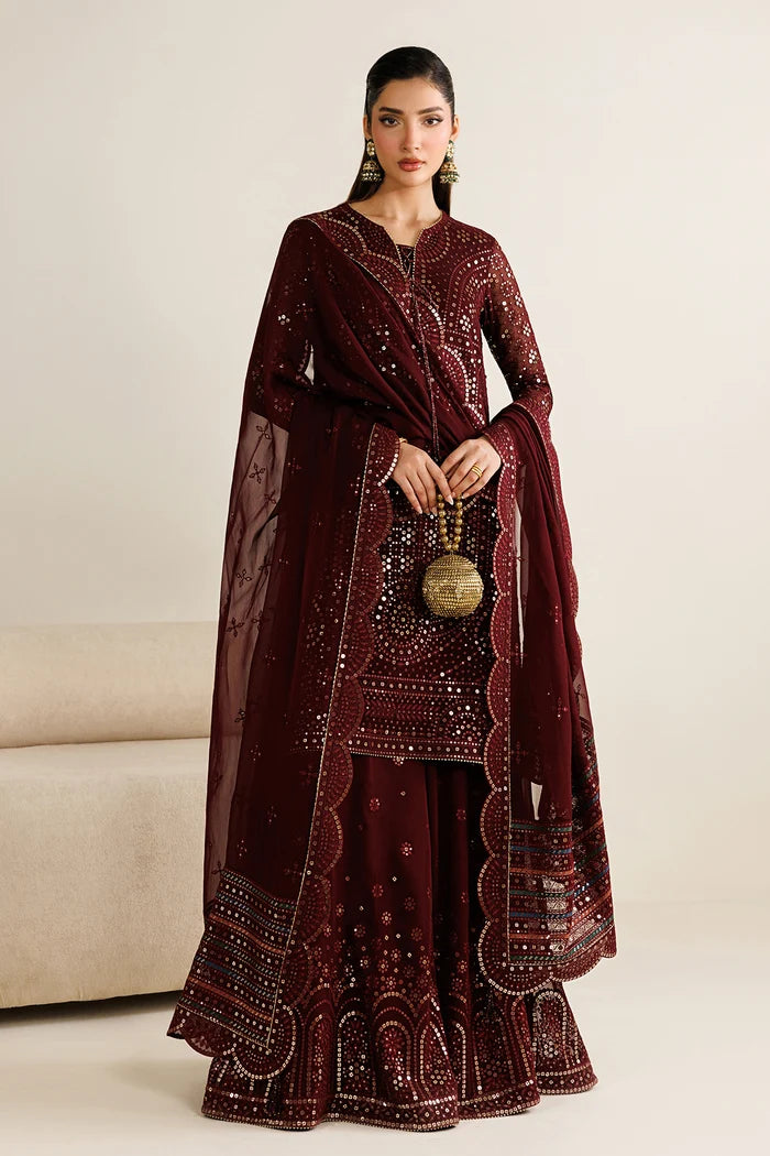 Plum Mirror Luminary: Heavy Embroidered Chiffon Suit | Ready To Wear
