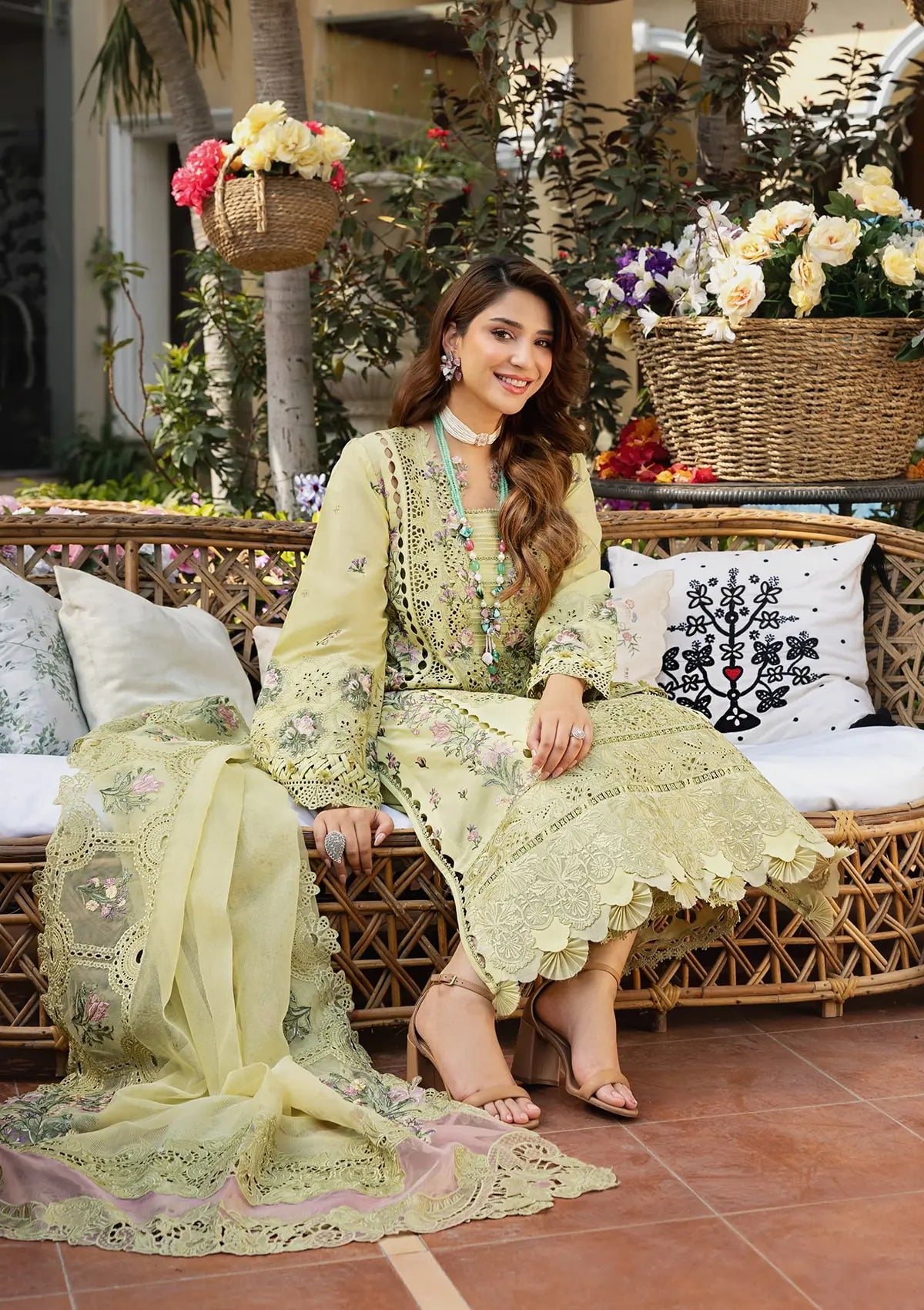 Soft Butter Yellow & Pink Floral Embroidered Lawn Suit | Ready To Wear