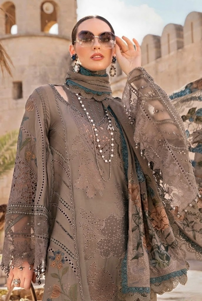 Taupe Brown: Thread Embroidered Lawn Suit | Ready To Wear