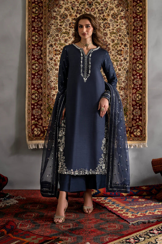 Obsidian Navy: Soft Charmuse Silk Suit | Ready To Wear