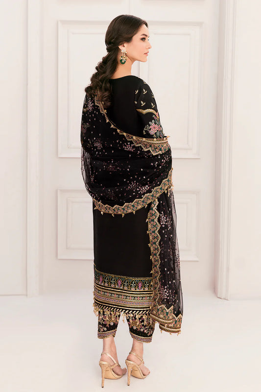 Jet Black & Multi-Color Paisley Embroidered Silk Suit | Ready To Wear