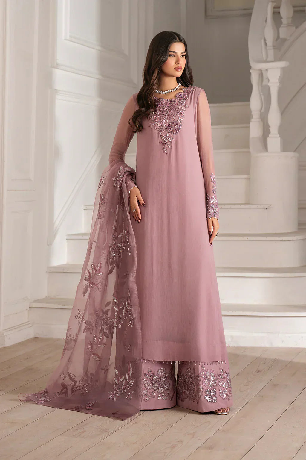 Mauve Elegance - Chiffon Suit With Organza Dupatta | Ready To Wear