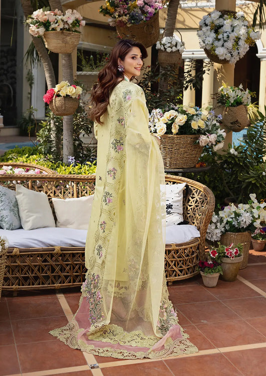 Soft Butter Yellow & Pink Floral Embroidered Lawn Suit | Ready To Wear