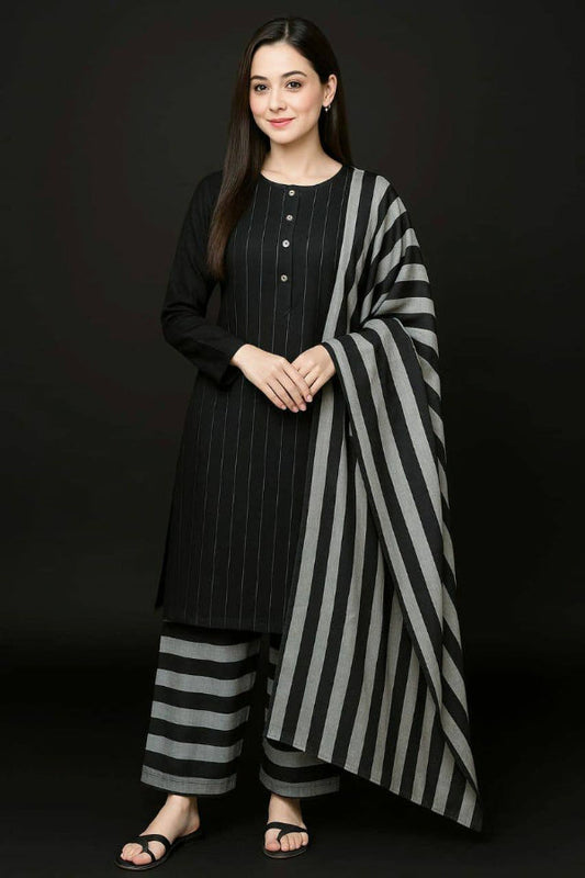 3 Piece Stitched Khaddar Suit - Ready To Wear
