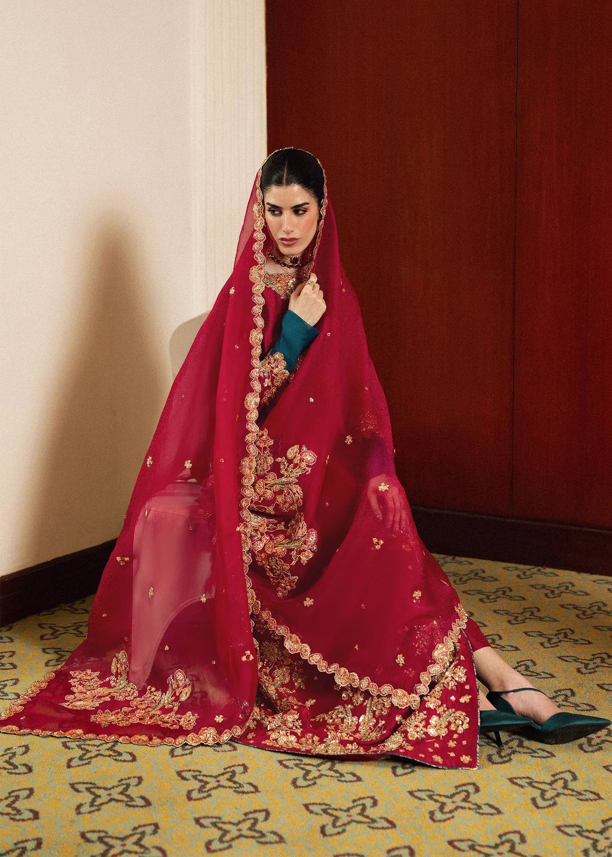 Deep Magenta Pink & Gold Embroidered Silk Suit | Ready To Wear