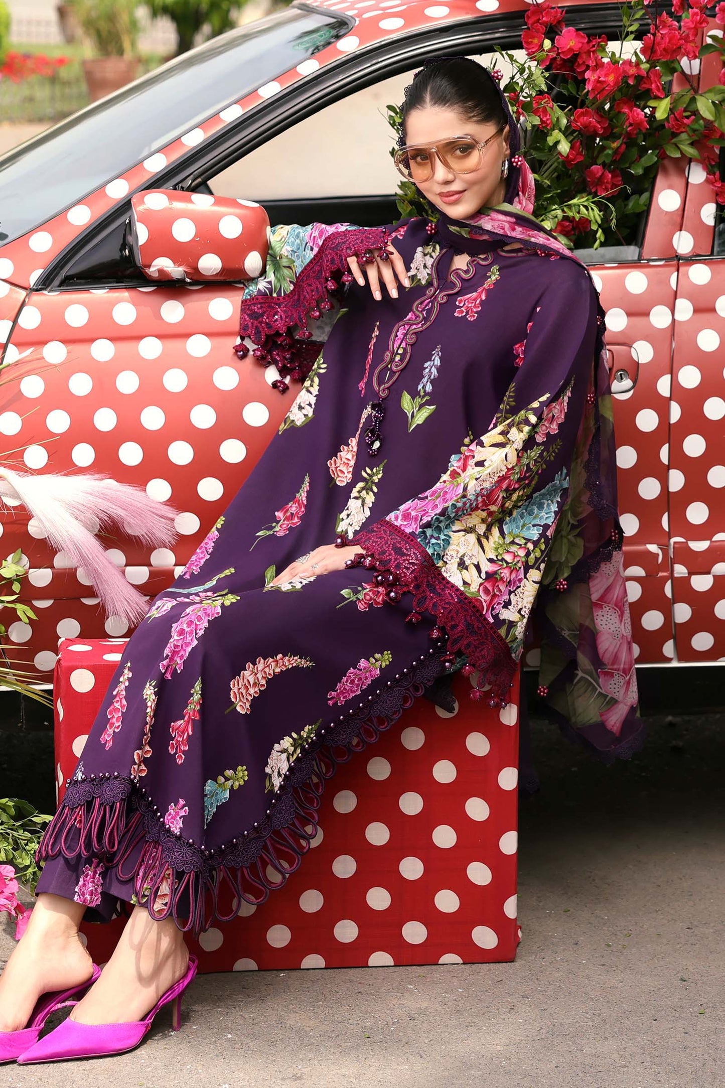 Plum Violet Flora: Embroidered Lawn Suit | Ready To Wear