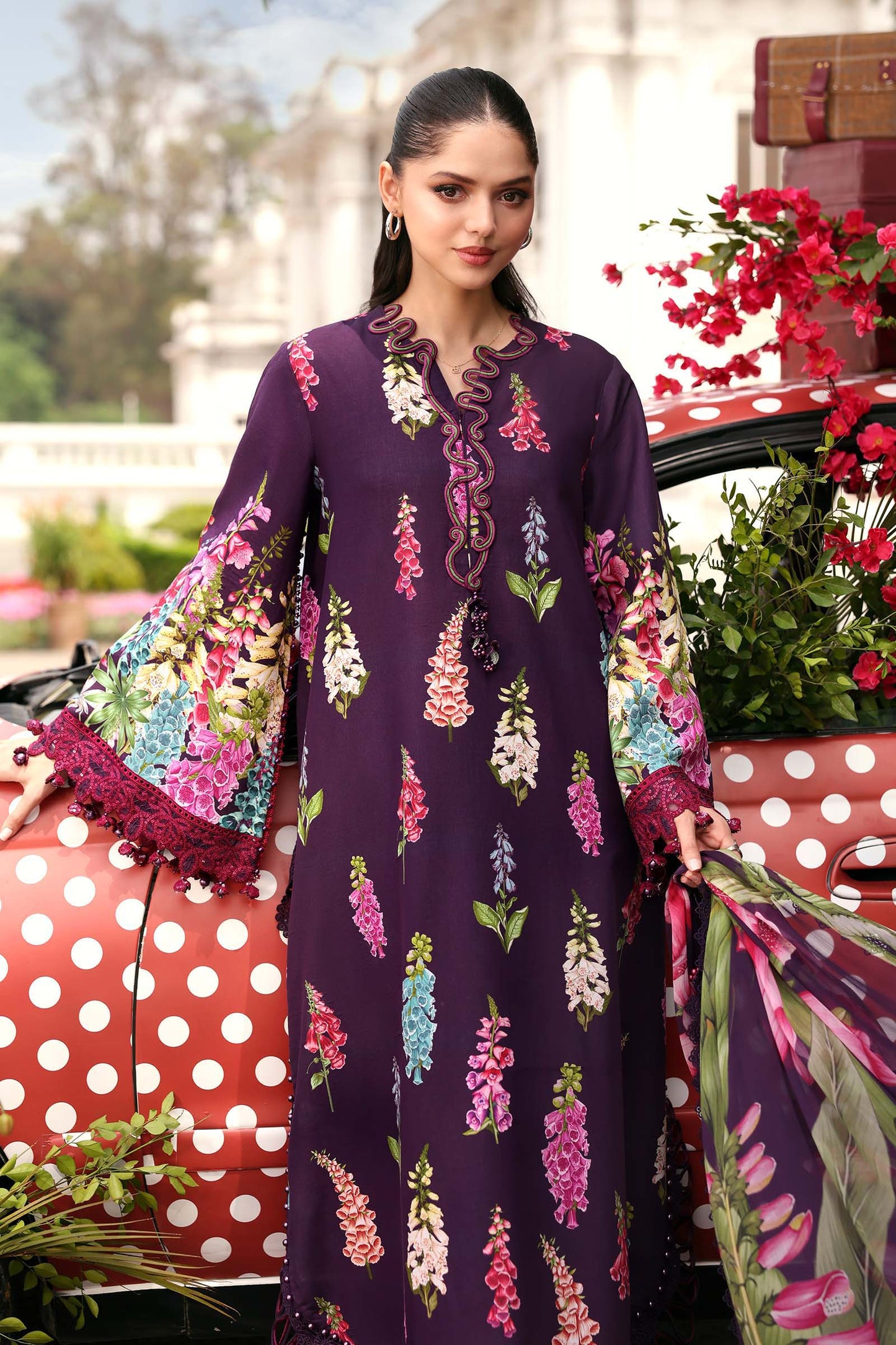 Plum Violet Flora: Embroidered Lawn Suit | Ready To Wear