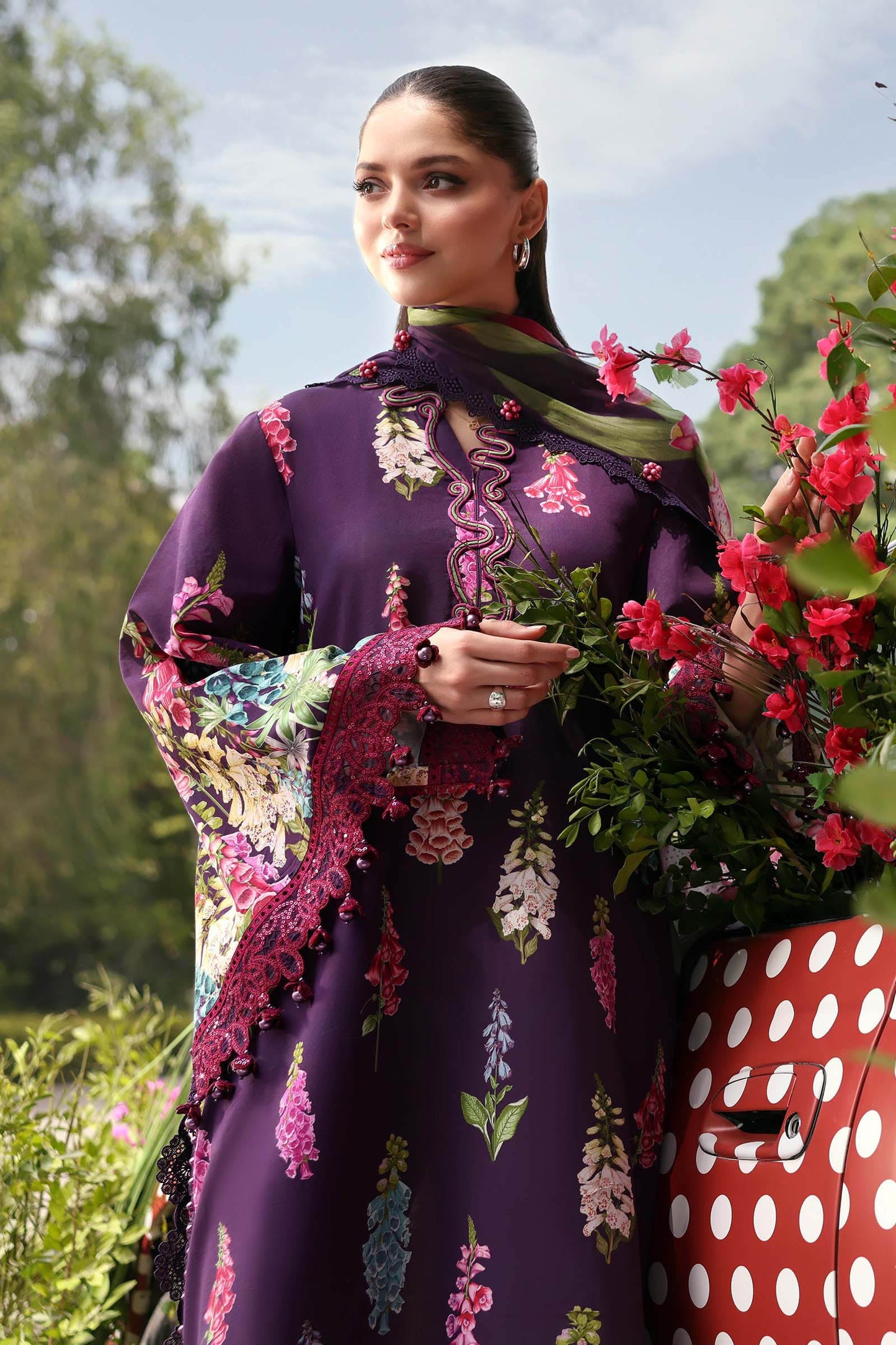 Plum Violet Flora: Embroidered Lawn Suit | Ready To Wear