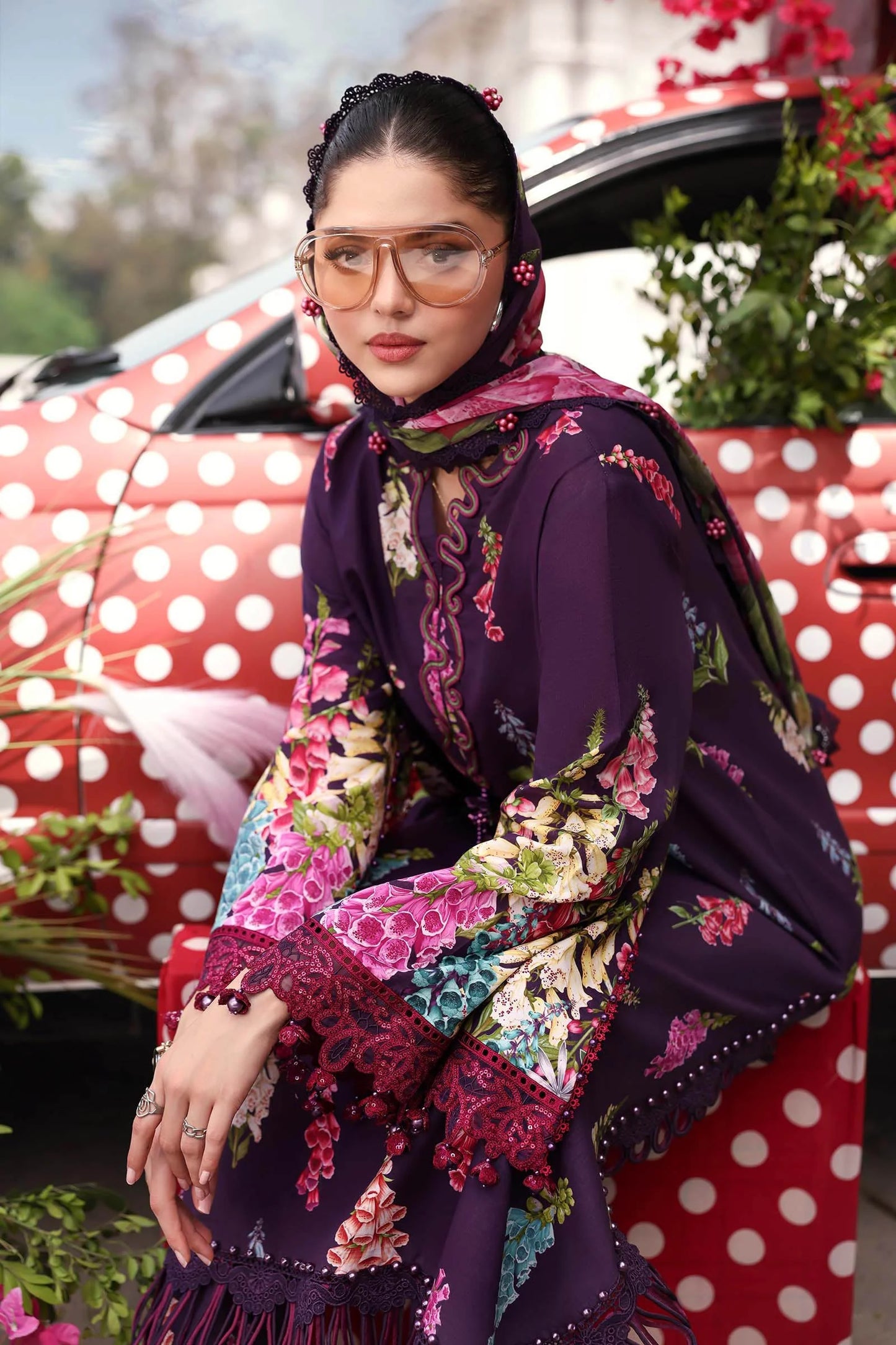 Plum Violet Flora: Embroidered Lawn Suit | Ready To Wear