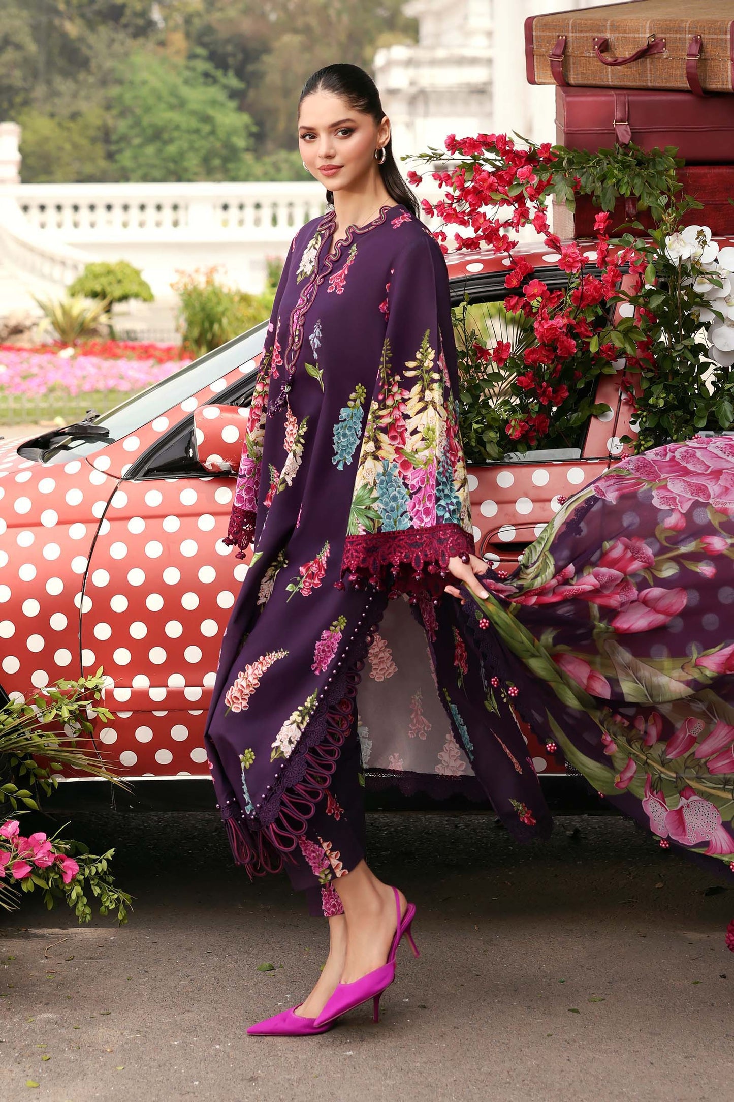 Plum Violet Flora: Embroidered Lawn Suit | Ready To Wear