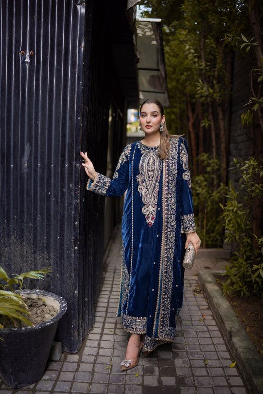 3 Piece Stitched Velvet Suit - Ready To Wear