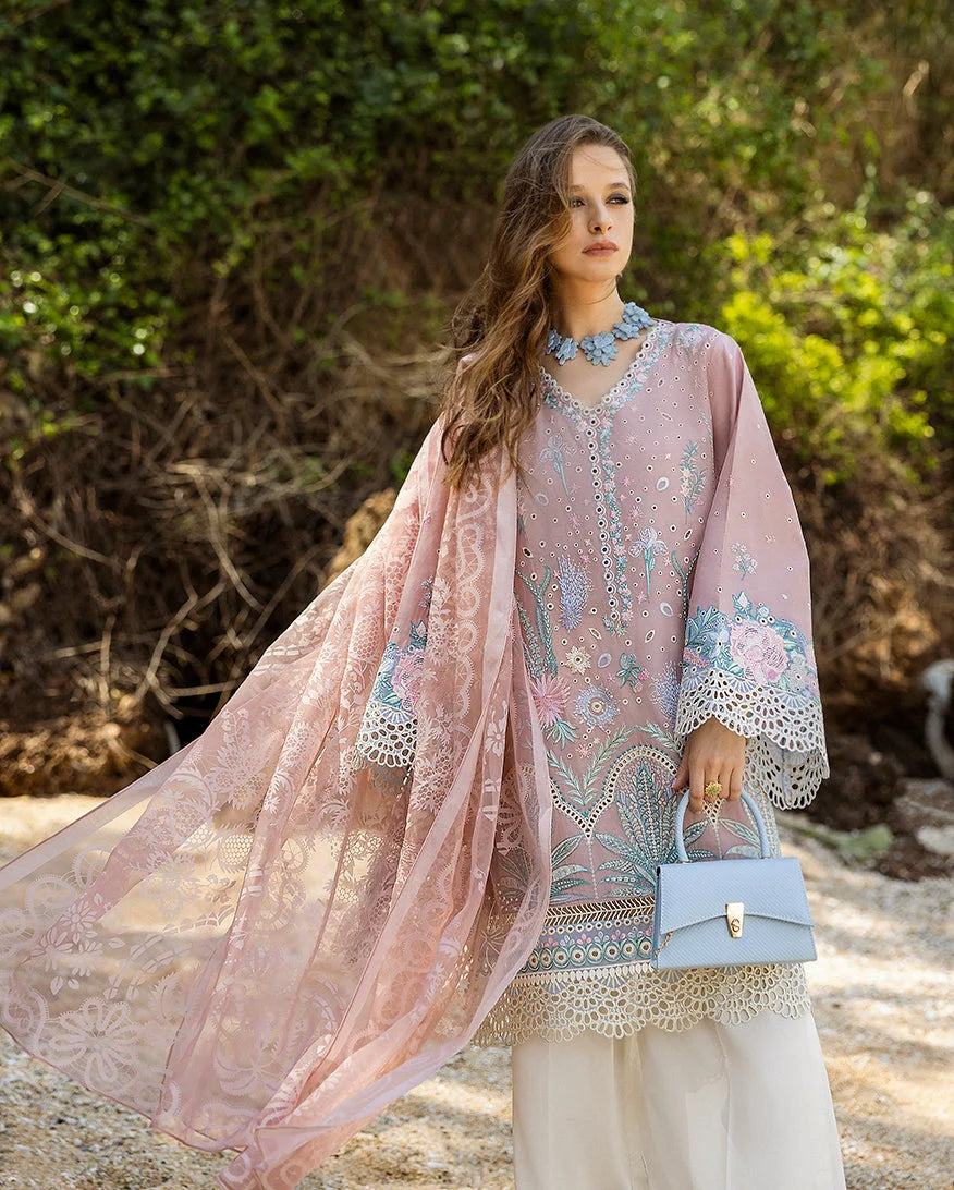 Pastel Pink & Aqua Accent: Embroidered Lawn Suit | Ready To Wear