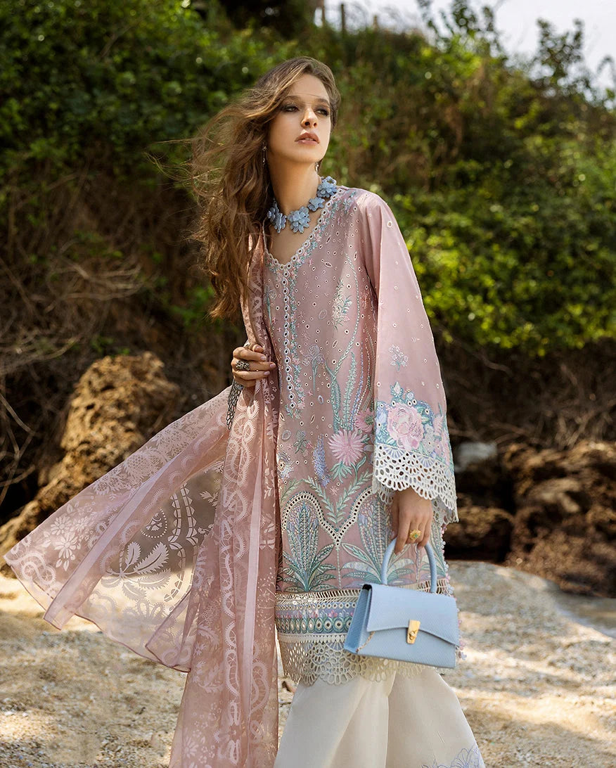 Pastel Pink & Aqua Accent: Embroidered Lawn Suit | Ready To Wear