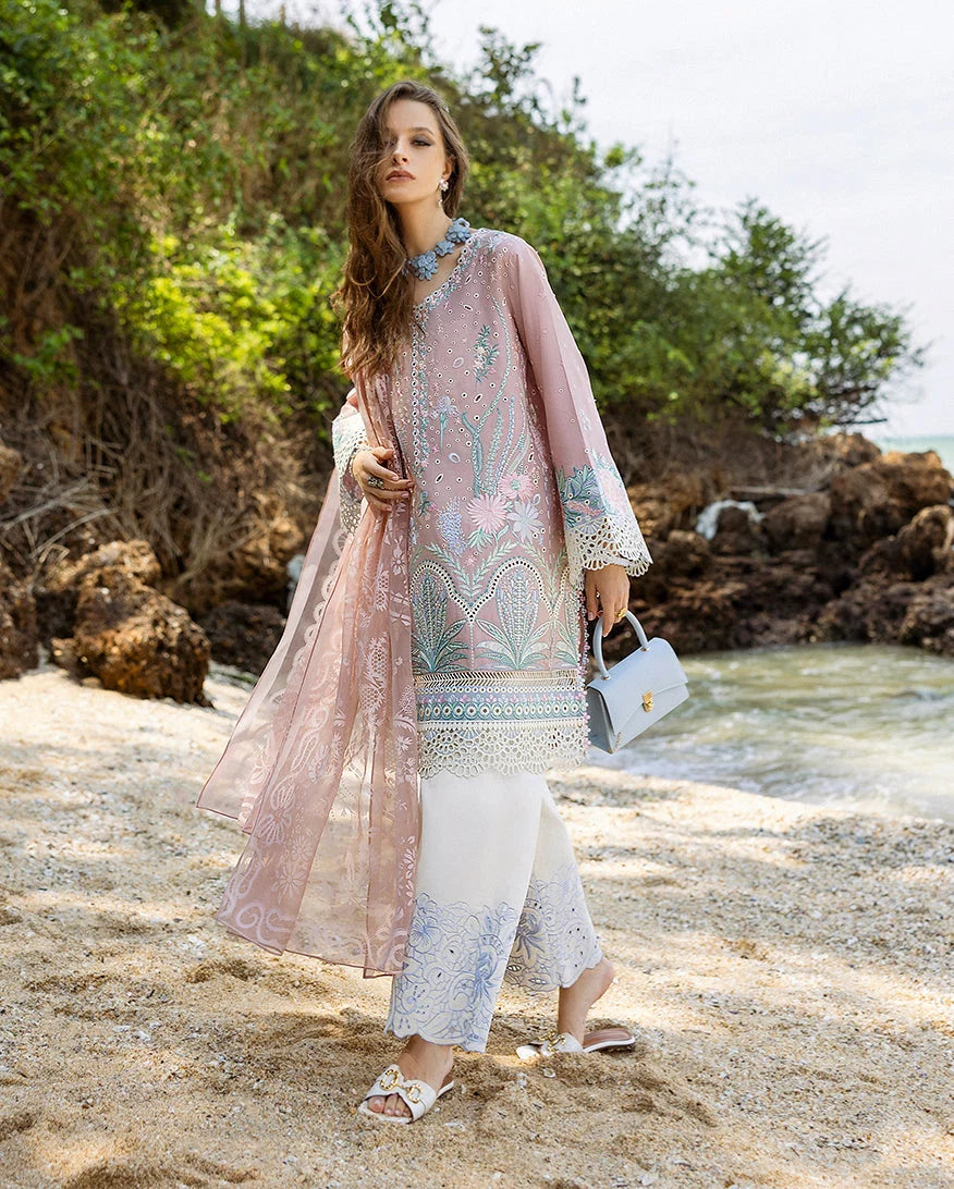 Pastel Pink & Aqua Accent: Embroidered Lawn Suit | Ready To Wear