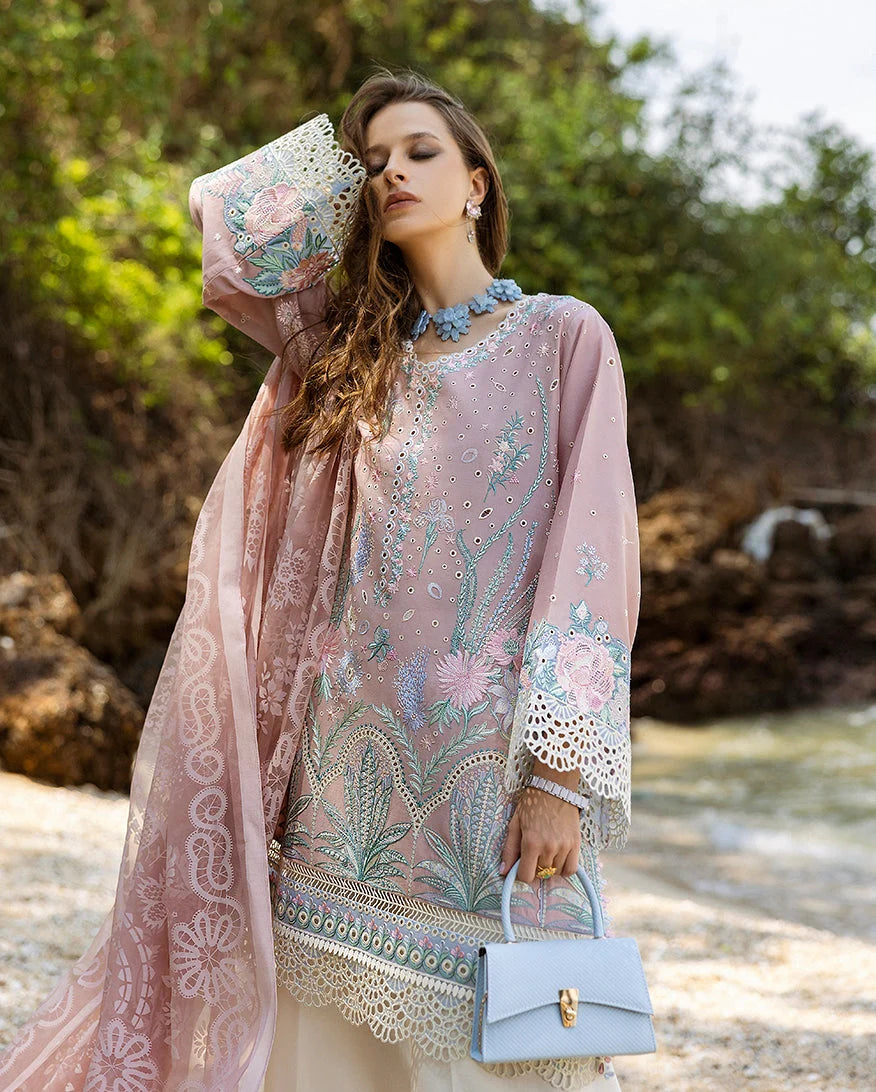 Pastel Pink & Aqua Accent: Embroidered Lawn Suit | Ready To Wear