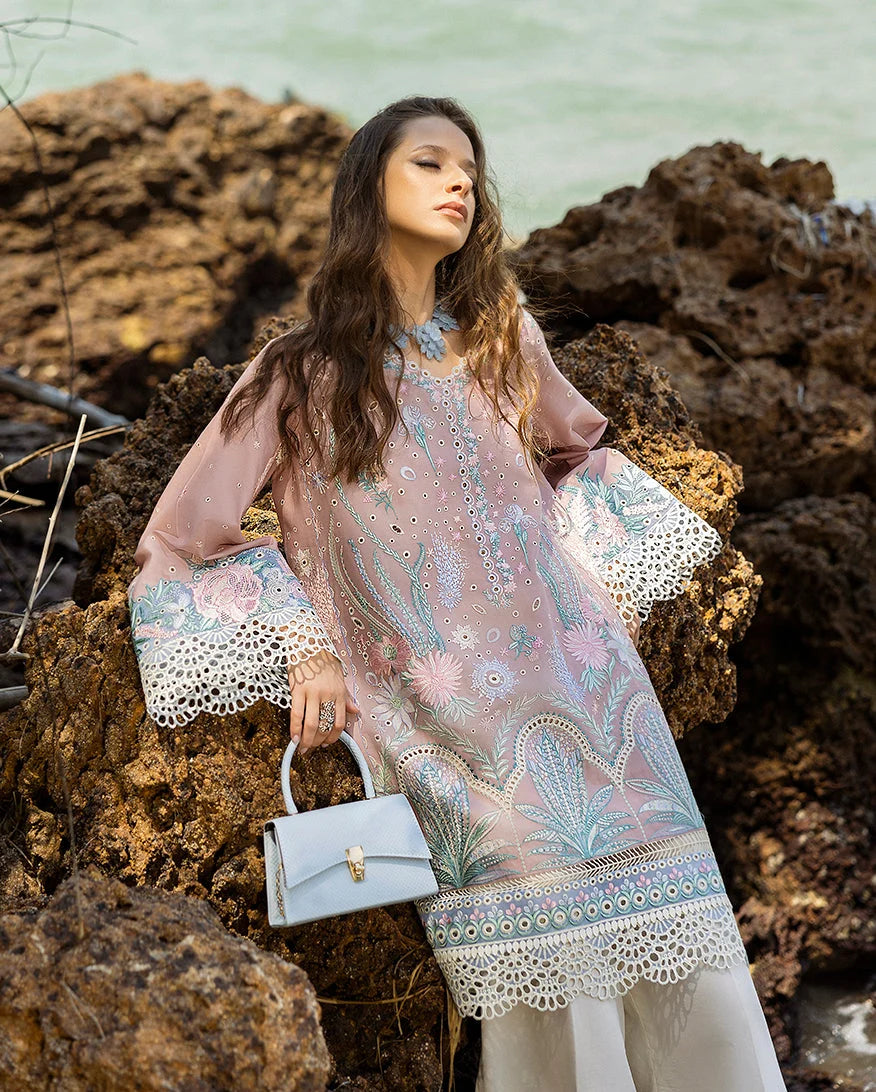 Pastel Pink & Aqua Accent: Embroidered Lawn Suit | Ready To Wear