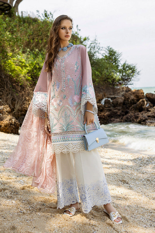 Pastel Pink & Aqua Accent: Embroidered Lawn Suit | Ready To Wear