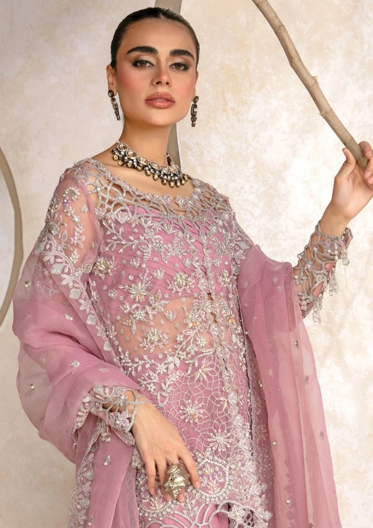 Lilac Mauve & Silver Sparkle: Embroidered Organza Suit | Ready To Wear
