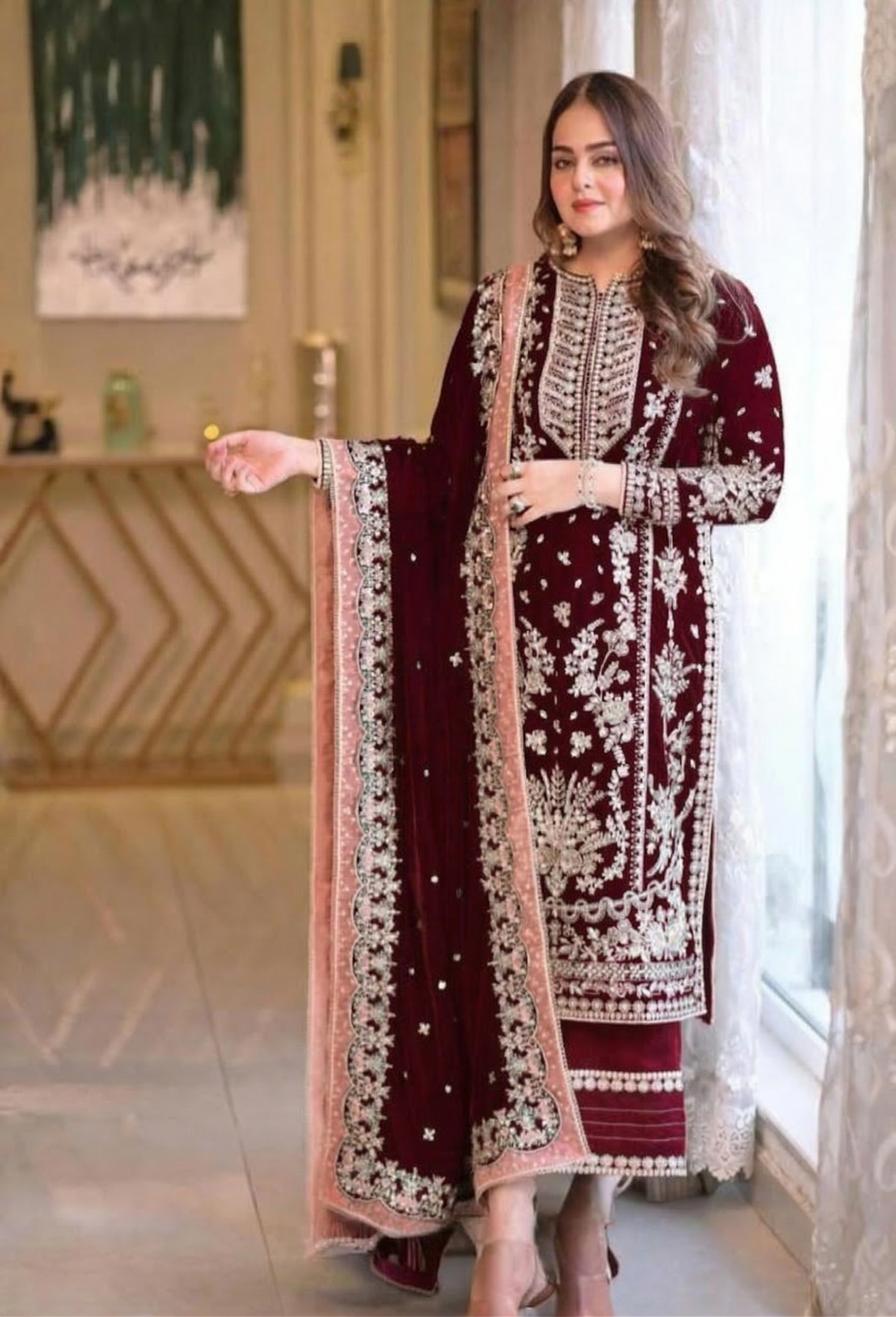 03-Piece Chiffon Suit With Fully Embroidery - Ready To Wear