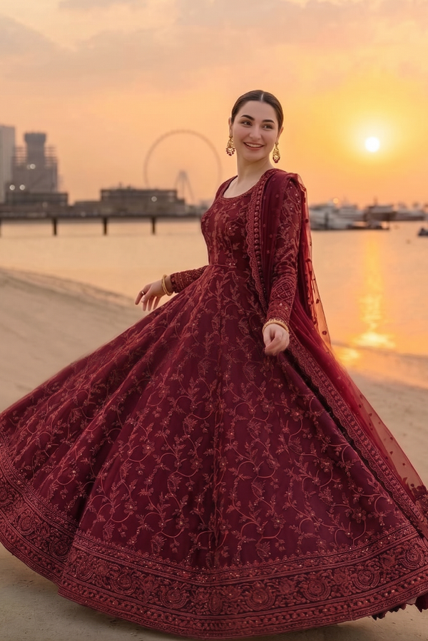 Maroon Maxi Style - 3 Piece Lawn | Ready To Wear