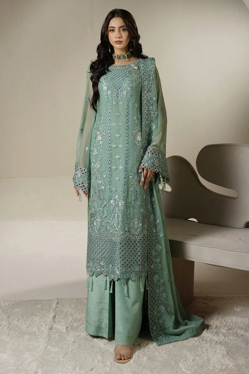 Soft Sage Green: Embroidered Chiffon Suit | Ready To Wear