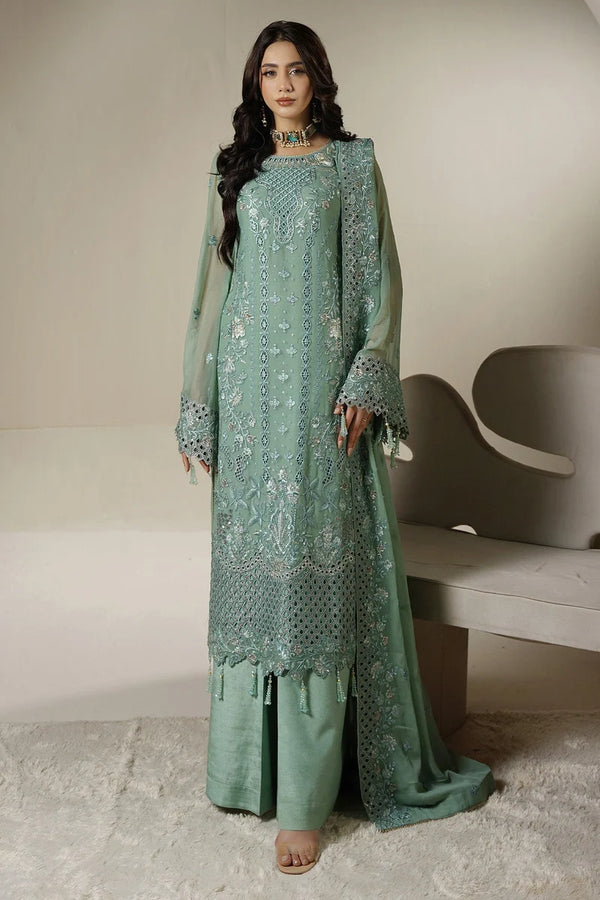 Soft Sage Green: Embroidered Chiffon Suit | Ready To Wear