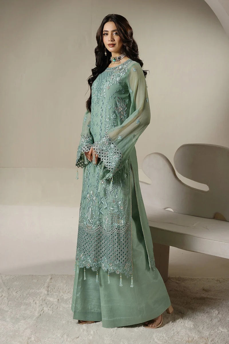 Soft Sage Green: Embroidered Chiffon Suit | Ready To Wear