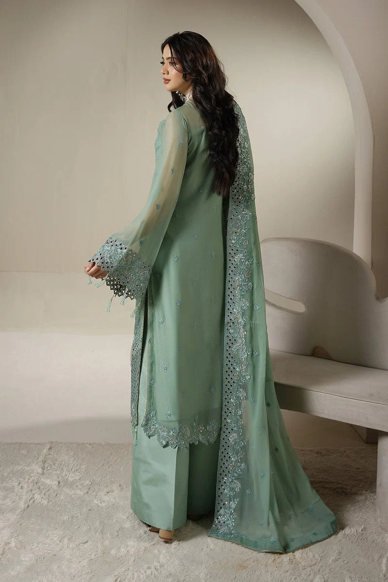 Soft Sage Green: Embroidered Chiffon Suit | Ready To Wear