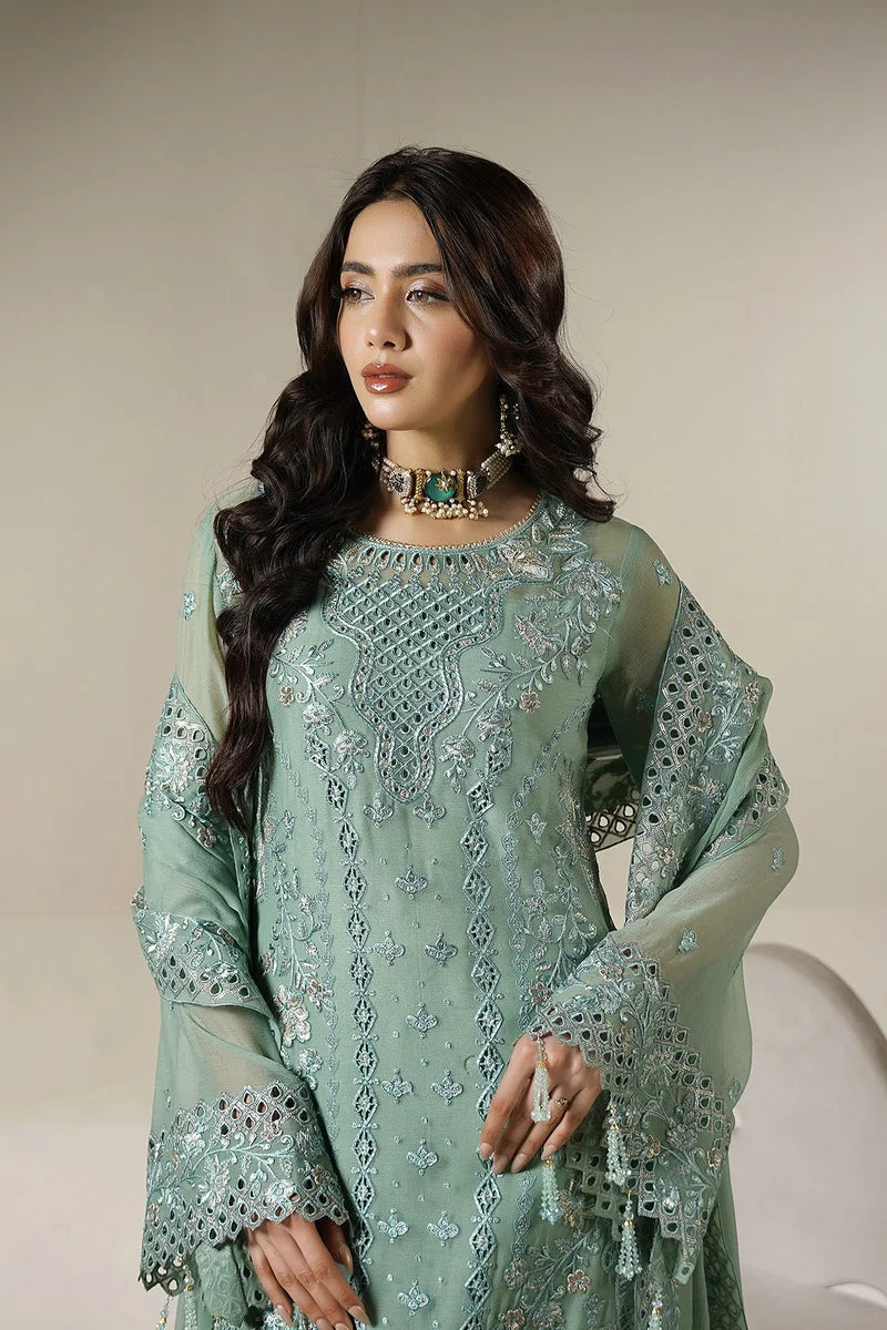 Soft Sage Green: Embroidered Chiffon Suit | Ready To Wear