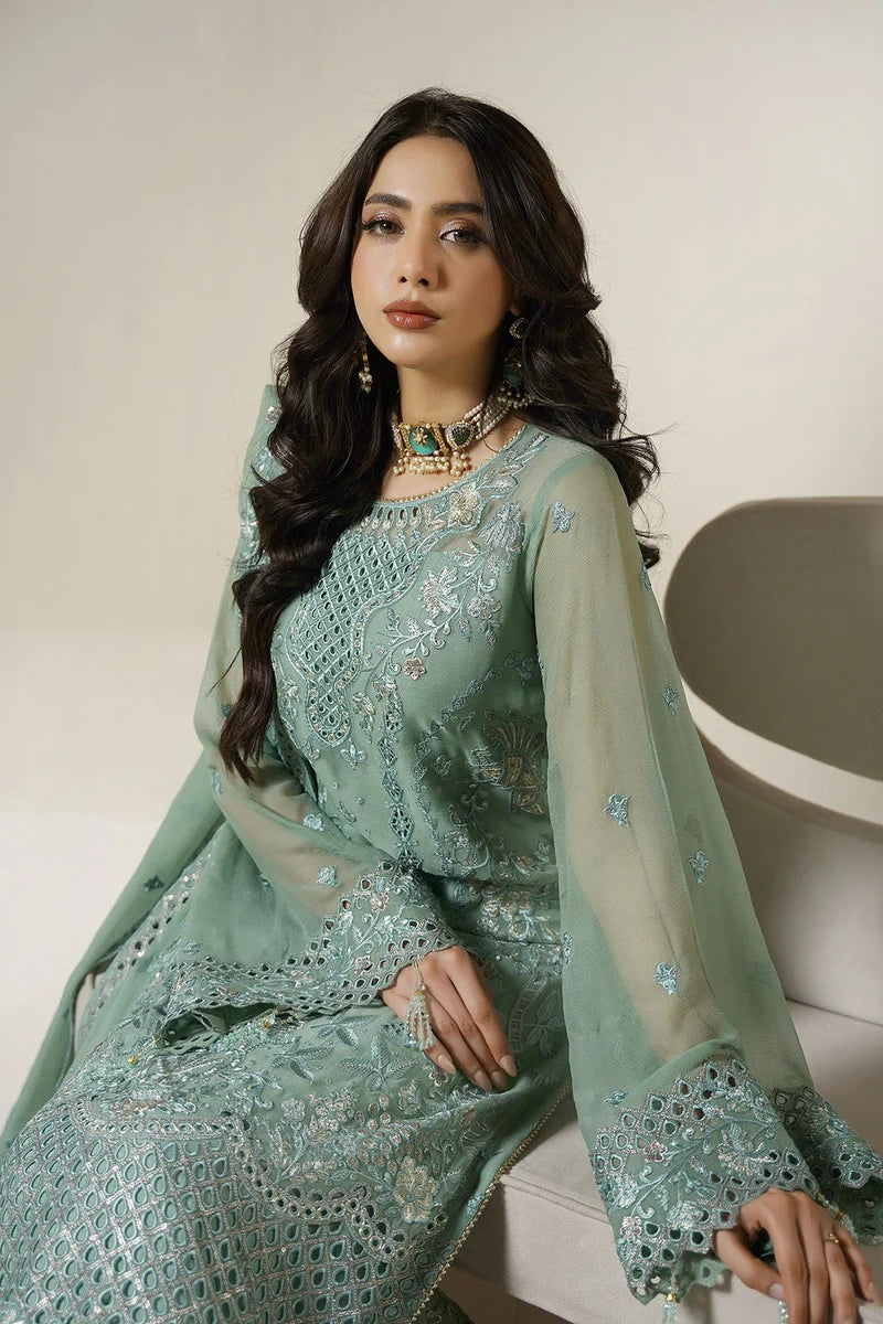 Soft Sage Green: Embroidered Chiffon Suit | Ready To Wear