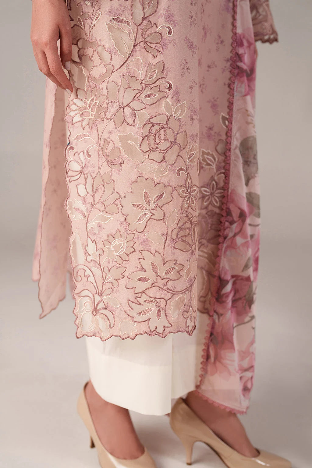Blush Pink & Rose Floral Accent: Printed Lawn Suit | Ready To Wear