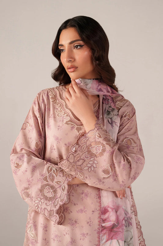 Blush Pink & Rose Floral Accent: Printed Lawn Suit | Ready To Wear