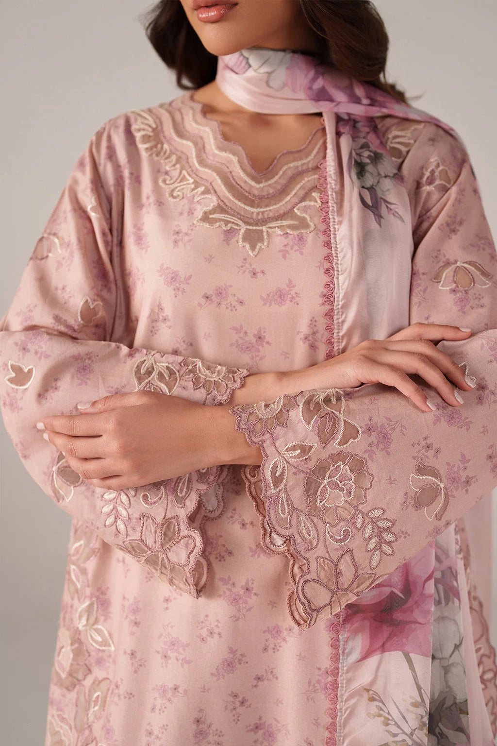 Blush Pink & Rose Floral Accent: Printed Lawn Suit | Ready To Wear