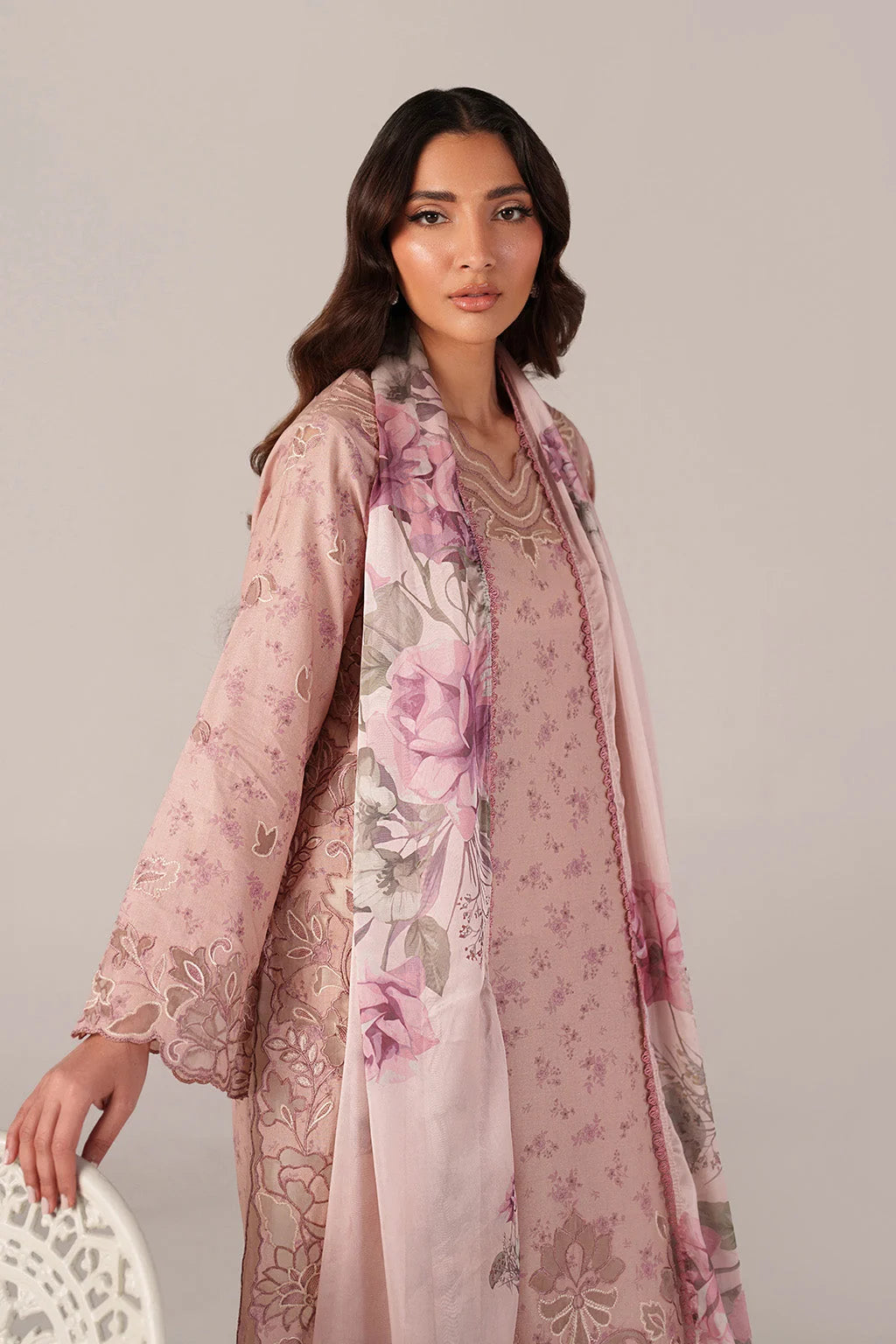 Blush Pink & Rose Floral Accent: Printed Lawn Suit | Ready To Wear