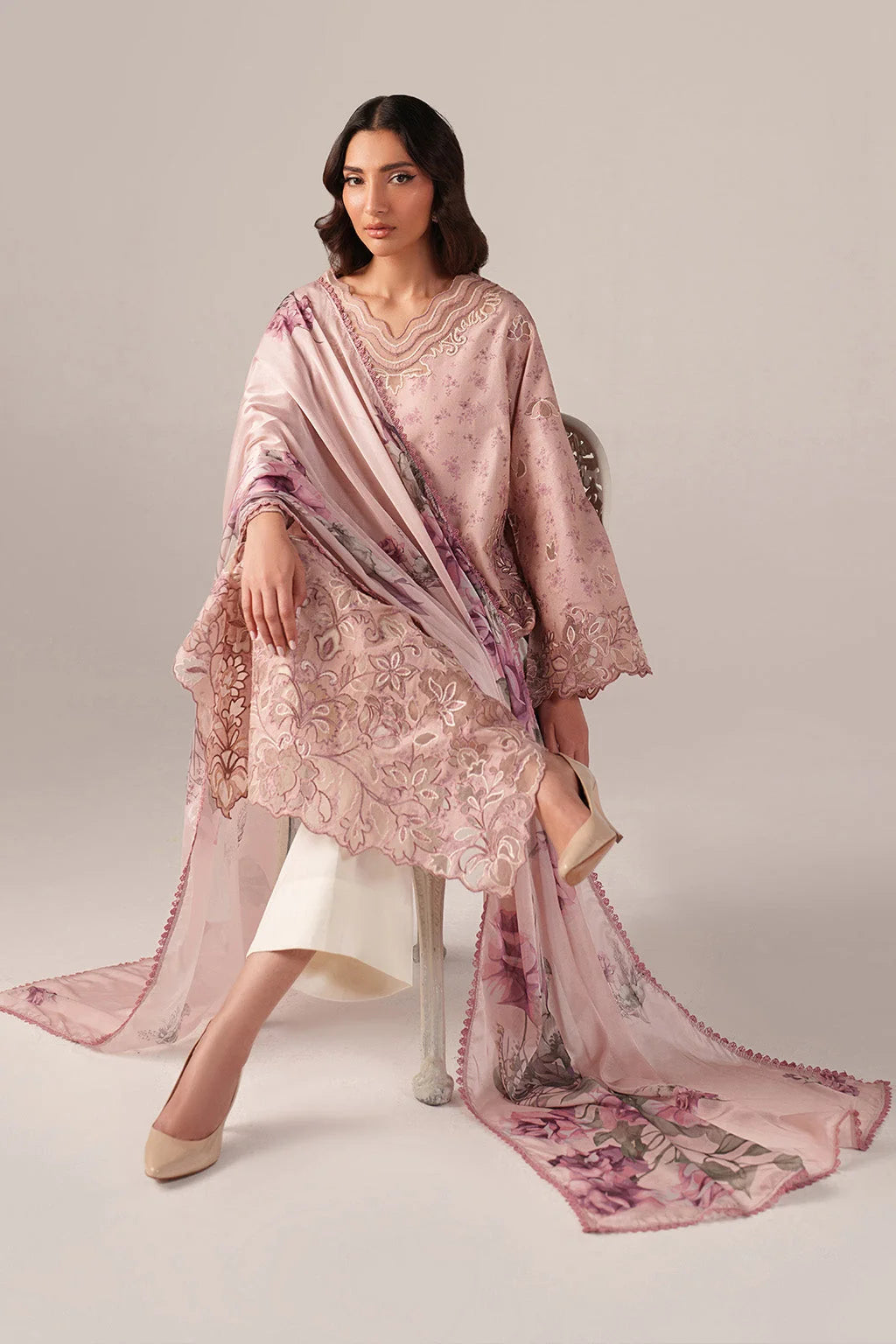 Blush Pink & Rose Floral Accent: Printed Lawn Suit | Ready To Wear