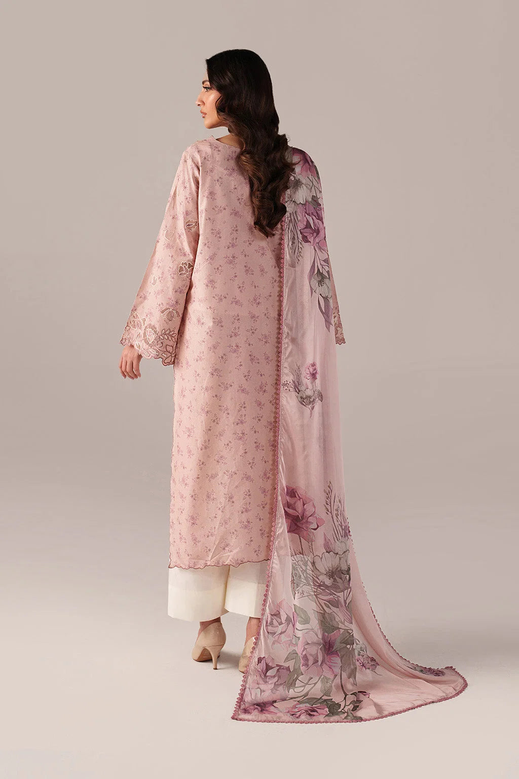 Blush Pink & Rose Floral Accent: Printed Lawn Suit | Ready To Wear