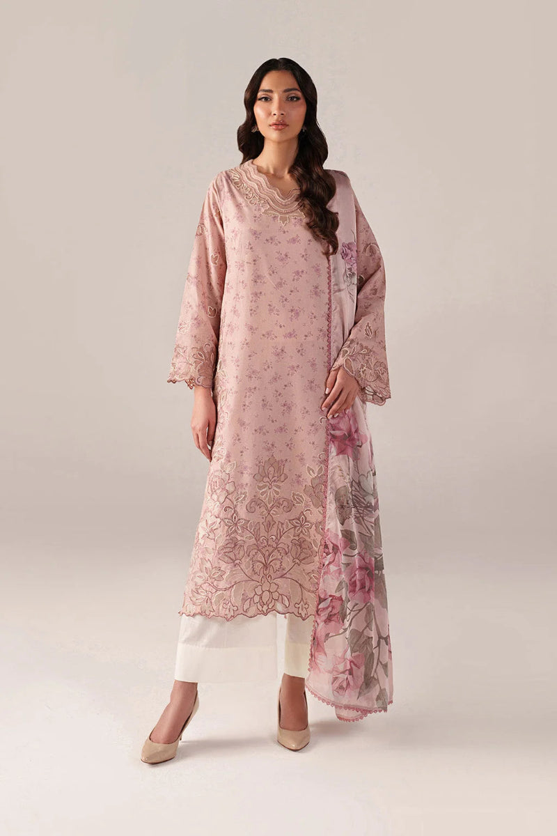 Blush Pink & Rose Floral Accent: Printed Lawn Suit | Ready To Wear