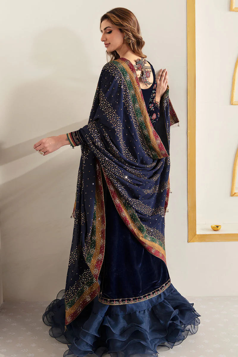 Navy Blue & Multi-Color: Velvet Embroidered Suit | Ready To Wear