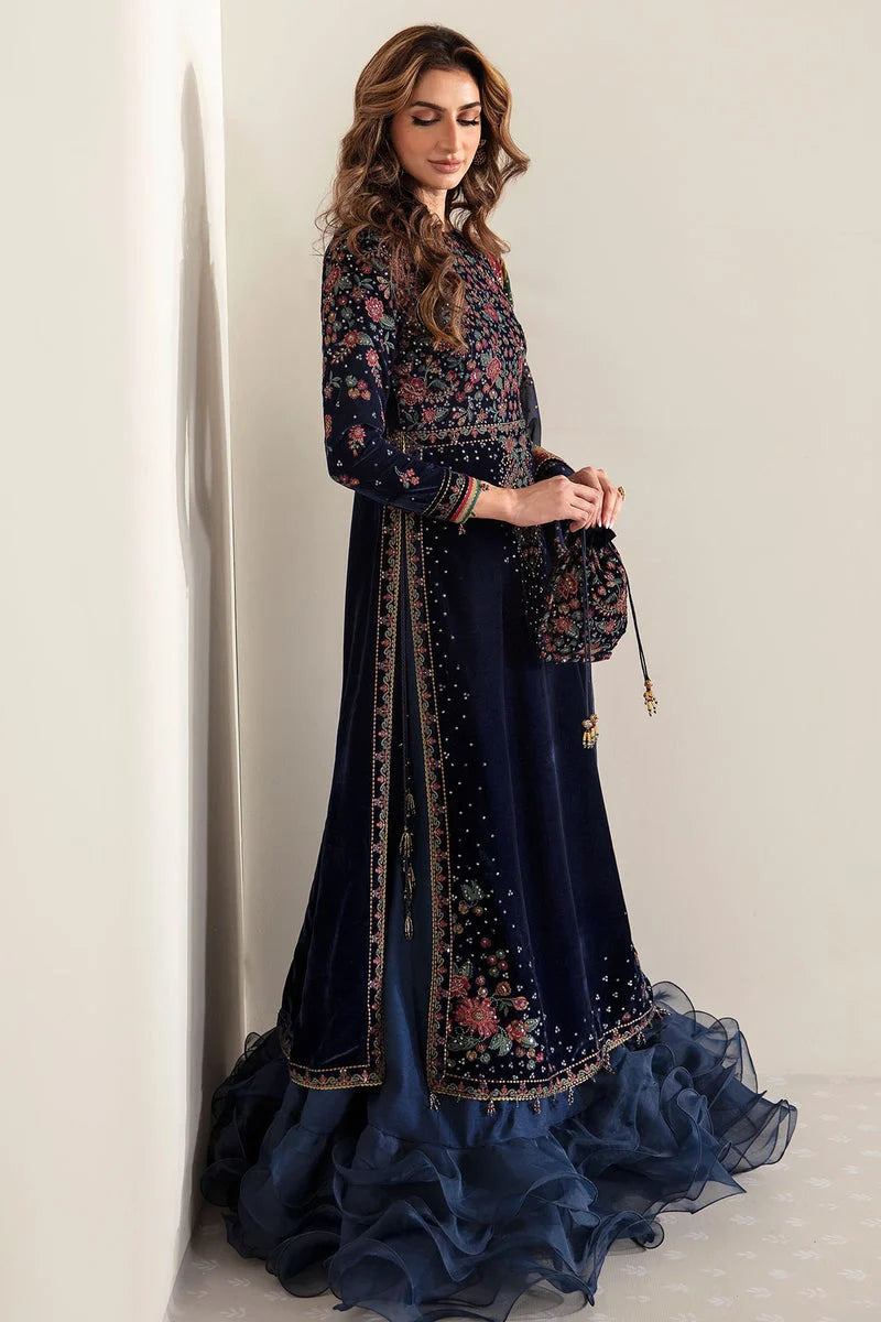 Navy Blue & Multi-Color: Velvet Embroidered Suit | Ready To Wear